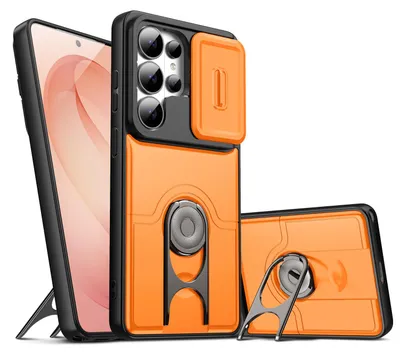 Produktbild von Handyhülle für Samsung Galaxy S23 Ultra mit Dia Kameraschutz und Ringhalter Ständer, Stoßfeste Hybrid Schutzhülle Orange