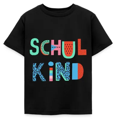 Produktbild von Spreadshirt Schulkind Bunte Buchstaben Einschulung Schulstart Kinder T-Shirt, 110/116 (5-6 Jahre), Schwarz