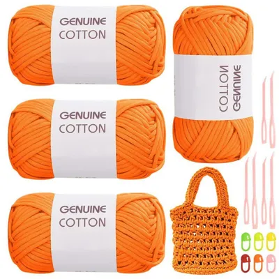 Image de Fil à crocheter, couleur orange, 4 pièces, composition coton-nylon, 50g par pelote, avec accessoires, idéal pour les débutants