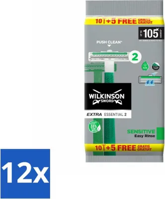 Image de Rasoir jetable Wilkinson Extra Essential 2 Sensitive Soft 15 lames - Pack avantage - 12 pièces