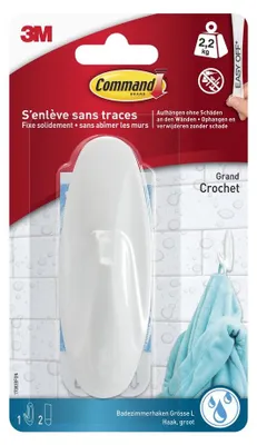Image de Command 17083BFGN Crochet design 3M Command pour salle de bain, plastique, taille : L, blanc