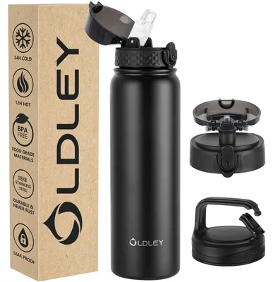 Isolierflasche 1 l mit 3 Deckeln, Edelstahl, auslaufsicher