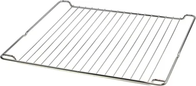 A metal oven rack on a white background.
