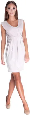Produktbild von Damen MAMA Kleid Umstandsmode V-Ausschnitt ohne Ärmel; Beige XXL/3XL 44/46