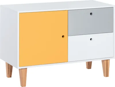 Produktbild von Jugendzimmer - Kommode Syrina 16, Farbe: Weiß / Grau / Gelb - Abmessungen: 72 x 103 x 45 cm (H x B x T)