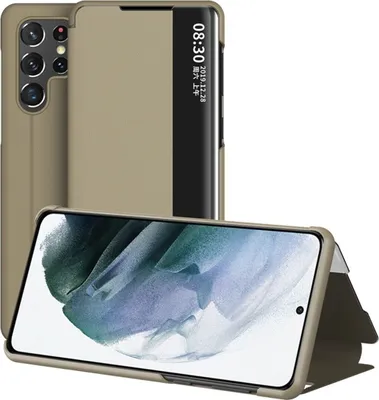 Produktbild von König Design Hülle kompatibel mit Samsung Galaxy S22 Ultra 5G Kunstleder Handyhülle - Handy Case Gold