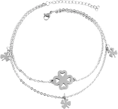 Produktbild von Akzent Edelstahl Fußkette, Kleeblatt-Anhänger, 26+5cm