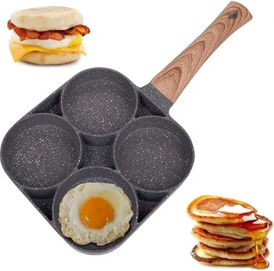 Immagine prodotto di Padella antiaderente in alluminio a 4 fori, ideale per uova al tegamino, bistecche e frittelle.