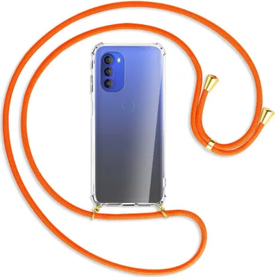 Produktbild von Handykette Backcover-Schutzhülle mit Band (Metall goldfarben) für Motorola Moto G51 5G - neonorange