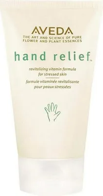A close-up studio shot of an Aveda Hand Relief tube against a white background.