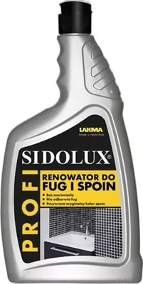 A bottle of Sidolux Fugen- und Mörtelreiniger on a white background.