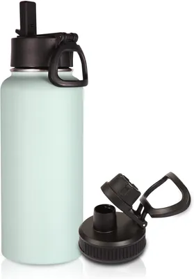 Produktbild von Edelstahl Isolierwasserflasche 1 L, Doppelwandig, Auslaufsicher, Mit Strohhalm und Ausgießer, Für Wandern und
