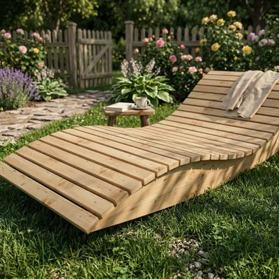 Produktbild von Holzliege Wellenliege Gartenliege Himmelssofa "Pool-Moni" (Lärche) 90cm