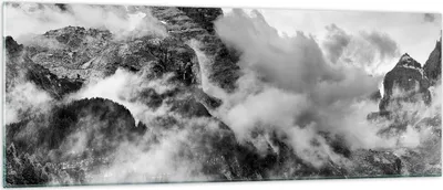 Produktbild von Bilder auf glas - Berge Nebel Gipfel - 140x50cm - Glasbilder - Wandbilder - Kunstdruck - zum Aufhängen bereit - Wanddekoration aus Glas - Glas Bilder - Wandbild auf Glas - Einteilig - GAB140x50-3664