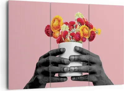Produktbild von Bild auf Leinwand - Leinwandbild - 3 Teile - Schwarz Hände Blumen - 165x110cm - Wand Bild - Wanddeko - Wandbilder - Leinwanddruck - Bilder - Wanddekoration - Leinwand bilder - CE165x110-4706