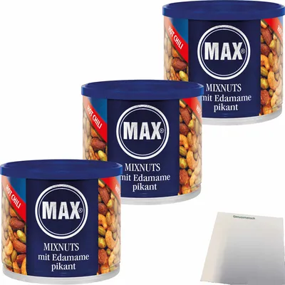 Produktbild von Max MixNuts mit Edamame pikant Hot Chili 3er Pack (3x250g Dose) + usy Block