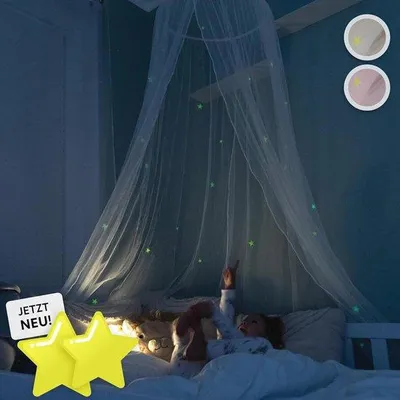 Produktbild von Famanu Himmelbett Baldachin mit leuchtenden Sternen - Für Babybett und Kinderbett