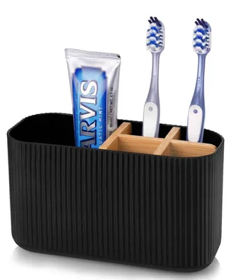 Image de Support pour brosses à dents, organisateur de salle de bain pour brosses à dents électriques et dentifrice, idéal pour les familles et les enfants, couleur noire