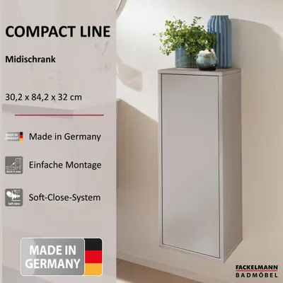 Produktbild von FACKELMANN COMPACT LINE Midischrank 30 cm breit, Grau Eleganter Stauraumwunder für jedes Badezimmer