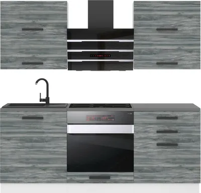 Produktbild von Belini Küchenzeile Küchenblock Emily - Küchenmöbel 180 cm Einbauküche Vollausstattung ohne Elektrogeräten mit Hängeschränke und Unterschränke, ohne Arbeitsplatten, Glamour Wood