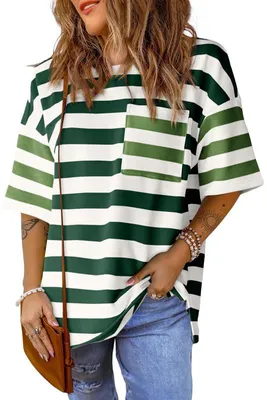 Produktbild von Locker sitzendes Damen-T-Shirt mit kontrastierenden Streifen