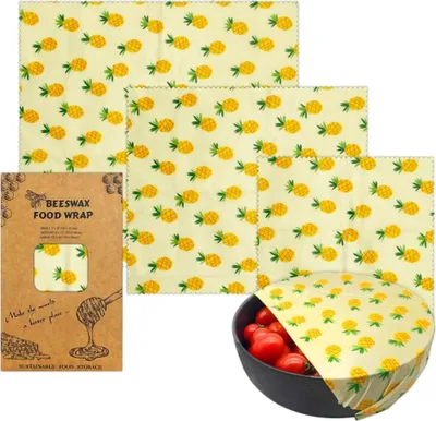 Image de 3 pièces Feuilles de cire d'abeille Pour aliments, Kit écologique réutilisable de feuilles de cire d'abeille pour aliments, papier de cire d'abeille (Design 13)