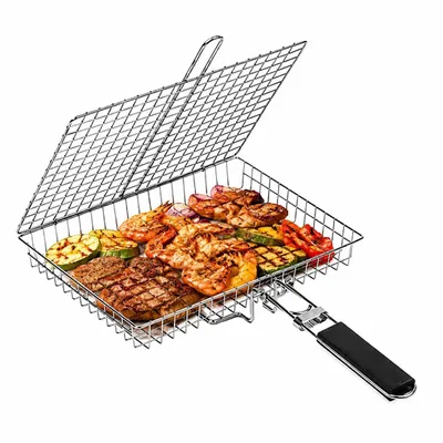 Produktbild von Großer Edelstahl Grillguthalter Grillkorb,Faltbar Tragbark Vertiefen Fischbräter mit Griff,Miscellaneous barbecue accessories,Campingausrüstung&BBQ