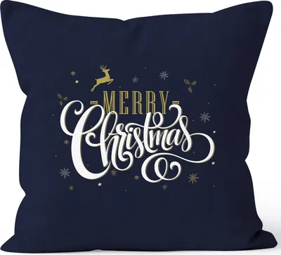 Produktbild von Kissenbezug Merry Christmas Weihnachten Geschenk Kissen-Hülle Deko-Kissen 40x40 Baumwolle MoonWorks® navy unisize