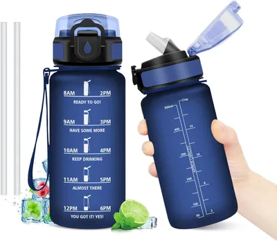 Obrázek produktu pro Láhev na pití se slámkou, objem 500 ml, bez BPA, vhodná do školy
