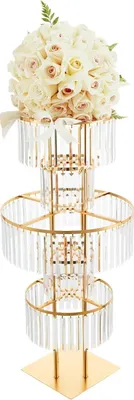 Image de Présentoir décoratif - Présentoir à 5 étages - Hauteur 110 cm - Fer et acrylique - Pour mariage, fête, table/bar, décoration de couloir - Or