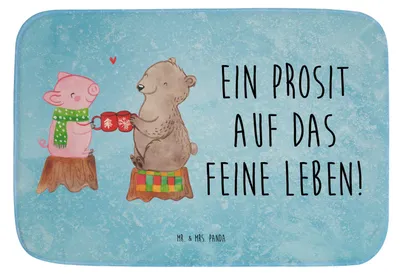 Produktbild von Mr. & Mrs. Panda Badteppich Glühschwein Sause - Eisblau - Geschenk, Badezimmer Matte, Prost, Badezimmerteppich, Badematte, Alles Gute, Badvorleger, Weihnachten, Schwein