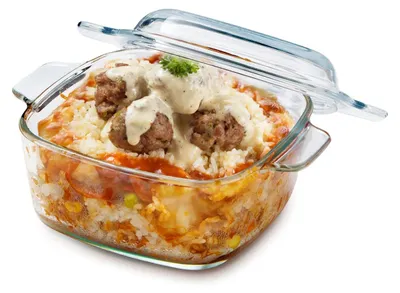 Image de Plat à gratin en verre avec couvercle, 1 litre ; plat à gratin avec couvercle, 14,5 cm ; résistant au four ; verre borosilicaté ; petit