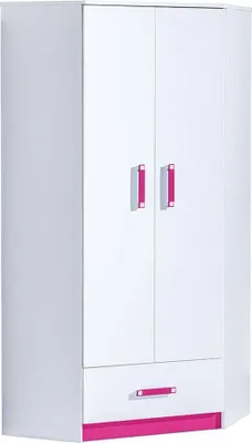 Produktbild von Kinderzimmer - Drehtürenschrank / Eckkleiderschrank Frank 02, Farbe: Weiß / Rosa - 189 x 87 x 87 cm (H x B x T)