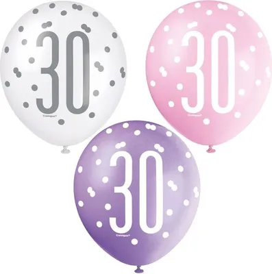 Produktbild von 6 Luftballons rosa & silber Zahl 30