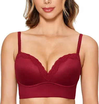 Productafbeelding van Draadloze push-up beha met kanten details in cerise, maat 90C
