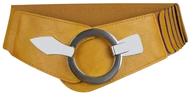 Produktbild von Elastischer Damen Taillengürtel, ca. 6 cm breiter Hüftgürtel mit silberner Ring-Schließe, Stretchgürtel, Ocker, Größe 80