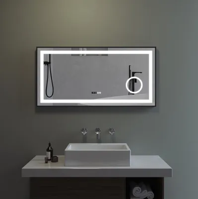 Produktbild von Badezimmerspiegel mit Beleuchtung und Uhr 120x60 cm Beschlagfrei 3-fach Vergrößerung Touch Helligkeit einstellbar
