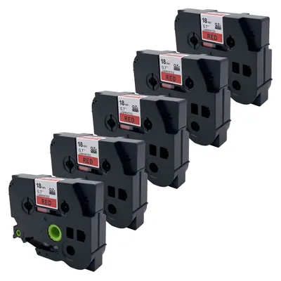 Produktbild von DULA Etikettenband - Kompatibel mit Brother P-Touch Tze-441 - 5 Stück - Schwarz auf rot - 18mm x 8m