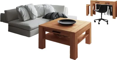 Produktbild von Couchtisch Lubic aus Kernbuche massiv 90x90x53 cm mit 1 Schublade und Holzbeinen