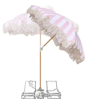 Zdjęcie produktu dla Parasol w paski, różowo-biały, 200 cm, regulowany kąt nachylenia, ochrona przed promieniowaniem UV