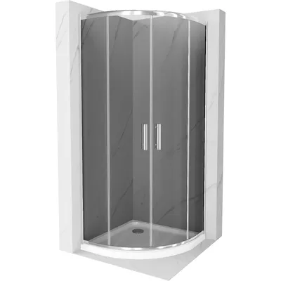 Obrázek produktu pro Mexen Rio půlkruhový sprchový kout 80 x 80 cm, Grafitově černá, Chromovaná + sprchová vanička Flat, Bílá - 863-080-080-01-40-411