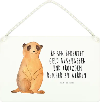 Produktbild von Mr. & Mrs. Panda Deko Schild Erdmännchen DIN A4 - Weiß - Geschenk, Afrika, holzbild, Reisen, Türschild, Roadtrip, Holzschild, wandtafel, kleine aufmerksamkeit, Traveling