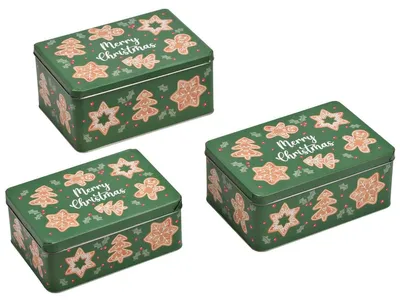 Produktbild von Große Metall Plätzchendosen Merry Christmas Spruch grün im 3er Set