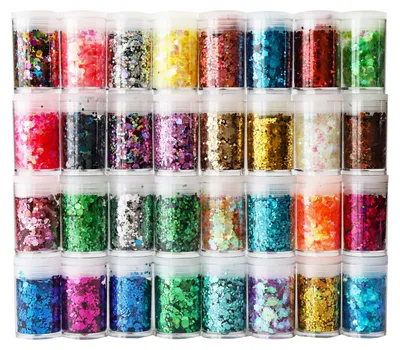 Glitter-Set, 32 Farben, holografisch, Bastelglitter, DIY