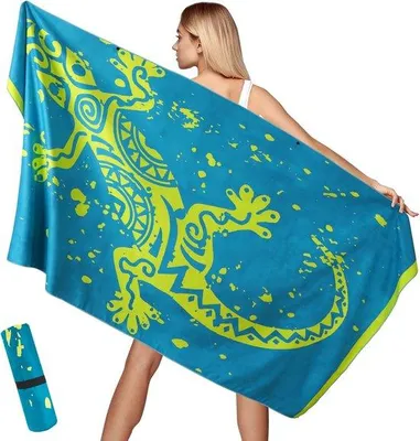 Productafbeelding van Strandhanddoek, groot, van microvezel, 200 x 100 cm, compact, zandafstotend, lichtgewicht en sneldrogend, met netzak