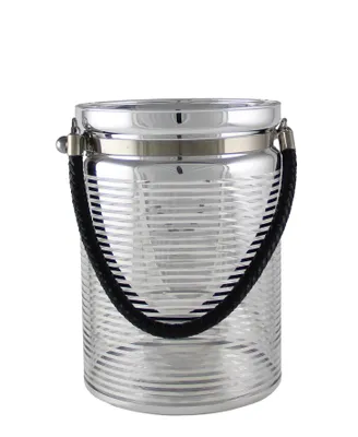 Produktbild von Windlicht "Mairas" mit Henkel, Struktur Ringe, Handarbeit, Glas, von Kaheku, (verschiedene Größen)