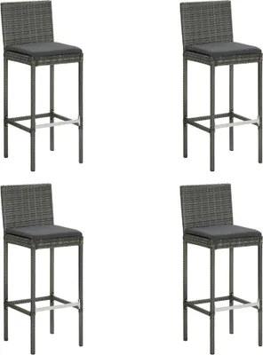 Produktbild von ZMH Garten-Barhocker mit Kissen 4 Stk. Grau Poly Rattan