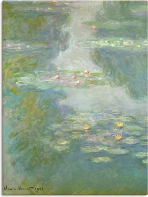 Produktbild von Claude Monet: Seerosen (Wasserlandschaft). 1908., Produkt:Leinwand, Größe (HxB):120x90 cm / Leinwand