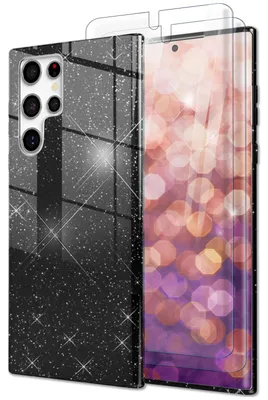 Immagine prodotto di Cover ibrida glitterata per Samsung Galaxy S23 Ultra, protezione dello schermo 2x nero