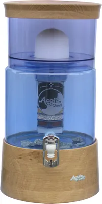 Produktbild von AcalaQuell Wasserfilter Smart 8L echtes Kristallglas in blau, Echtholz Deckel und Sockel Eiche flach